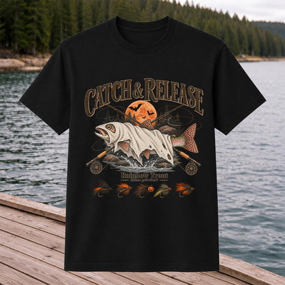 Catch & Release Rainbow Trout Halloween Fly Fishing T-Shirt