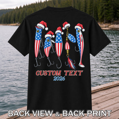 Personalized Patriotic Christmas Fishing Lures T-Shirt | Back Print