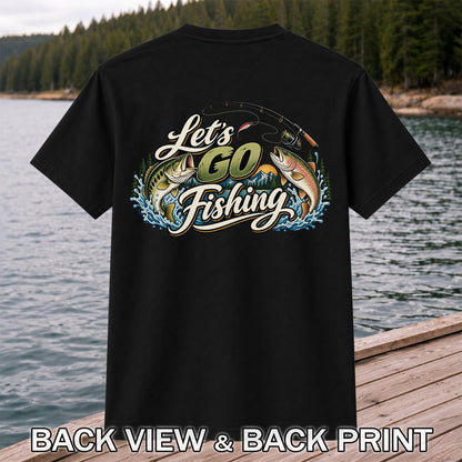 Let's Go Fishing Bass and Rainbow Trout Graphic T-Shirt | Back Print