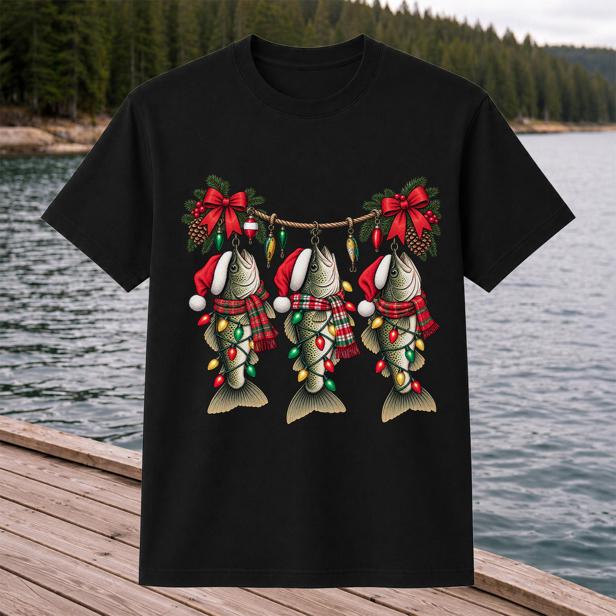 Christmas Fish Ornament Fishing Graphic T-Shirt