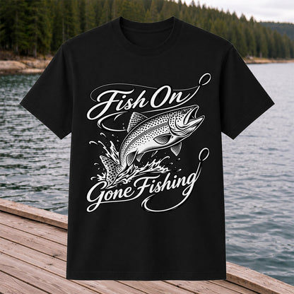 Fish On Gone Fishing Jumping Trout Graphic T-Shirt