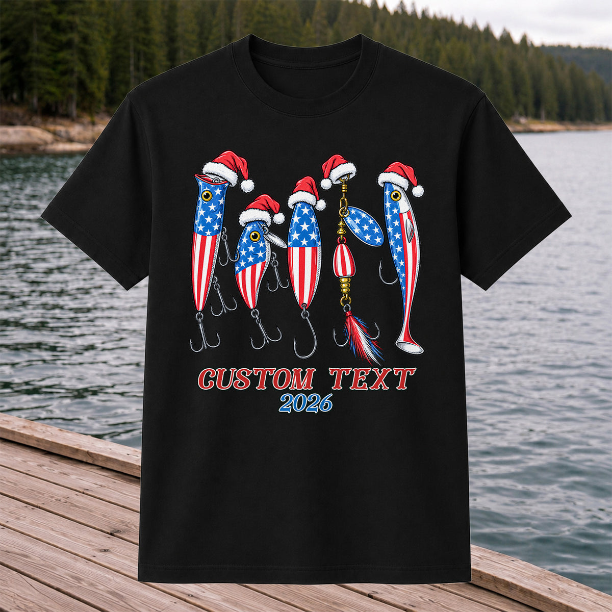 Personalized Patriotic Christmas Fishing Lures T-Shirt