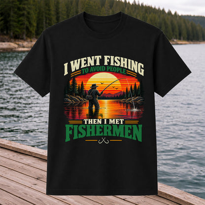 Sunset Fisherman Fishing Humor Graphic T-Shirt
