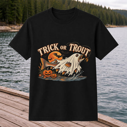 Trick or Trout Ghost Fish Halloween Fishing T-Shirt