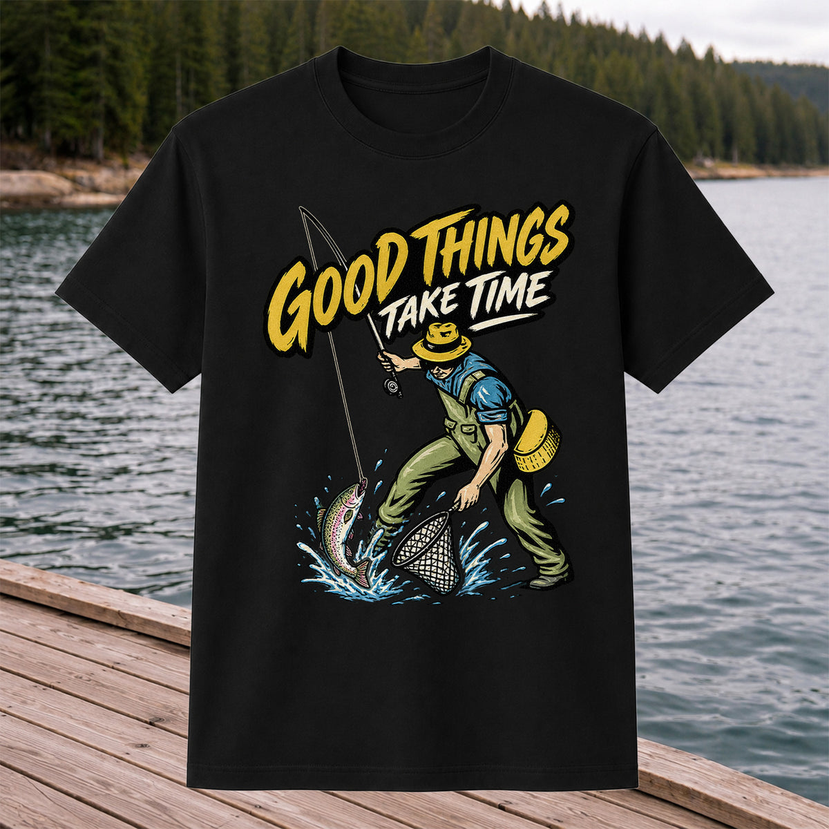 Good Things Take Time Rainbow Trout Fly Fishing Graphic T-Shirt