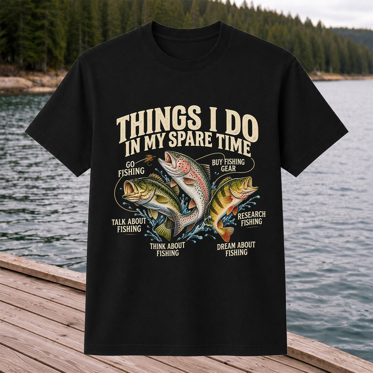 Things I Do in My Spare Time Bass, Rainbow Trout and Perch Fishing T-Shirt