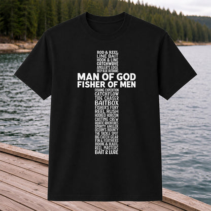 Man of God Fisher of Men Fishing Typography T-Shirt
