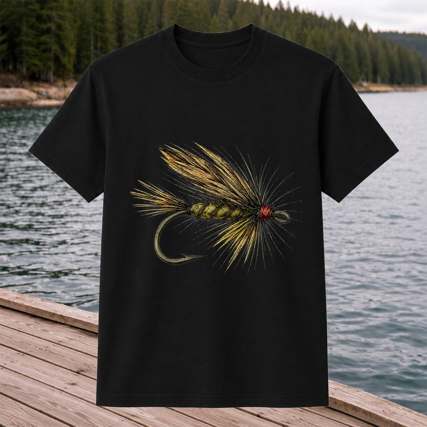 Vintage Fly Fishing Lure and Hook Graphic T-Shirt