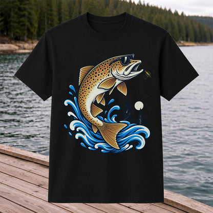 Brown Trout Sunglasses Fishing Graphic T-Shirt with Lure