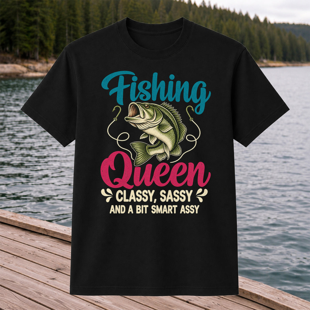 Fishing Queen Bass Funny Fishing Graphic T-Shirt