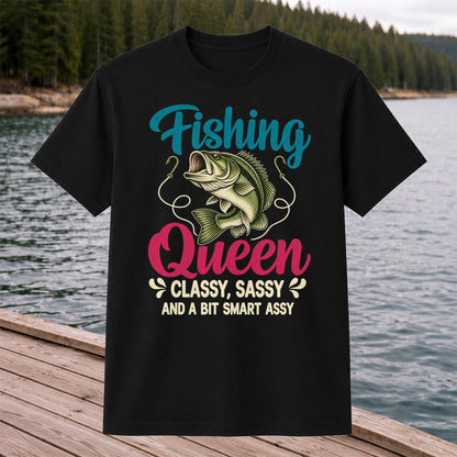 Fishing Queen Bass Funny Fishing Graphic T-Shirt