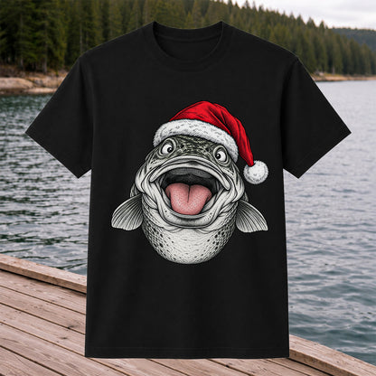 Funny Santa Hat Trout Christmas Fishing Graphic T-Shirt