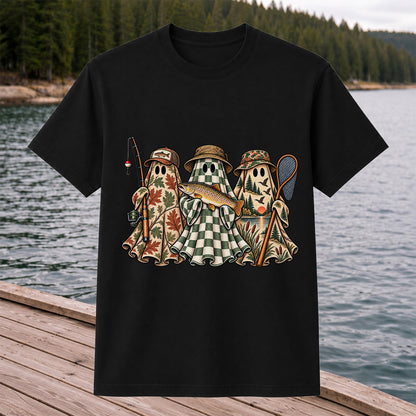 Autumn Ghost Trio with Brown Trout Halloween Fishing T-Shirt