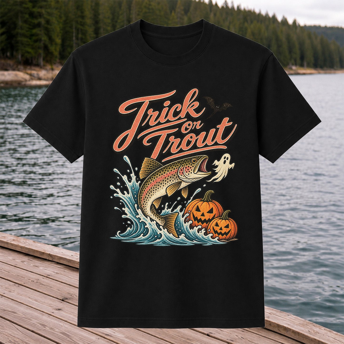 Trick or Trout Halloween Trout Fishing Graphic T-Shirt