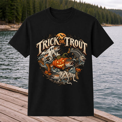 Trick or Trout Haunted Fish Halloween Fishing T-Shirt