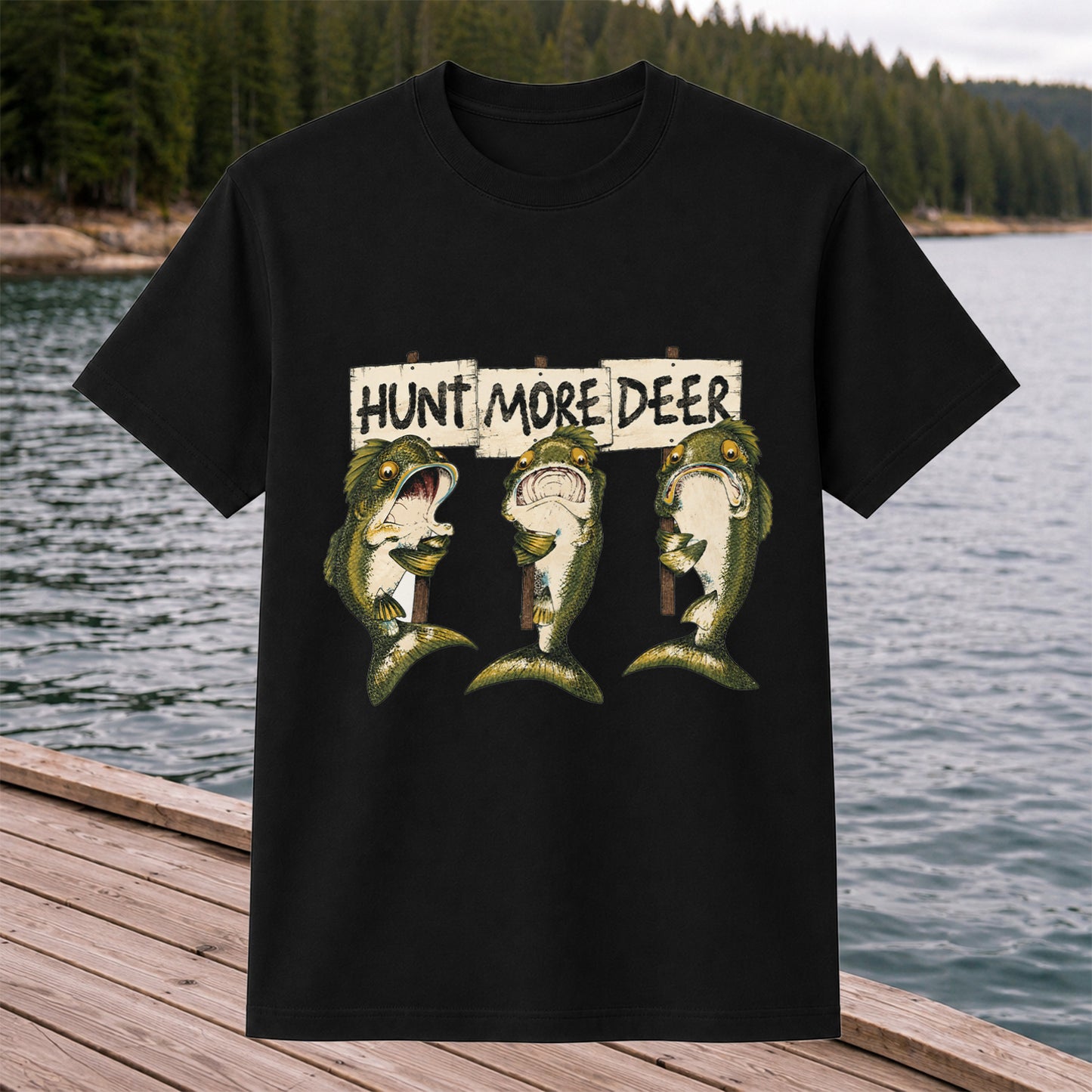 Hunt More Deer Funny Bass Fishing T Shirt