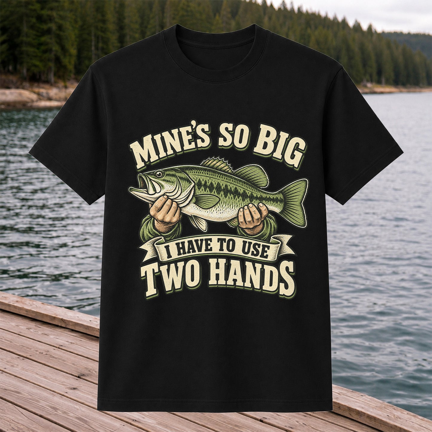 Mine’s So Big I Have to Use Two Hands Bass Fishing T-Shirt