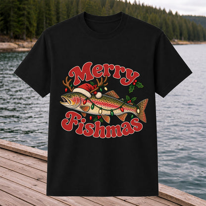 Merry Fishmas Reindeer Rainbow Trout Christmas Fishing T-Shirt