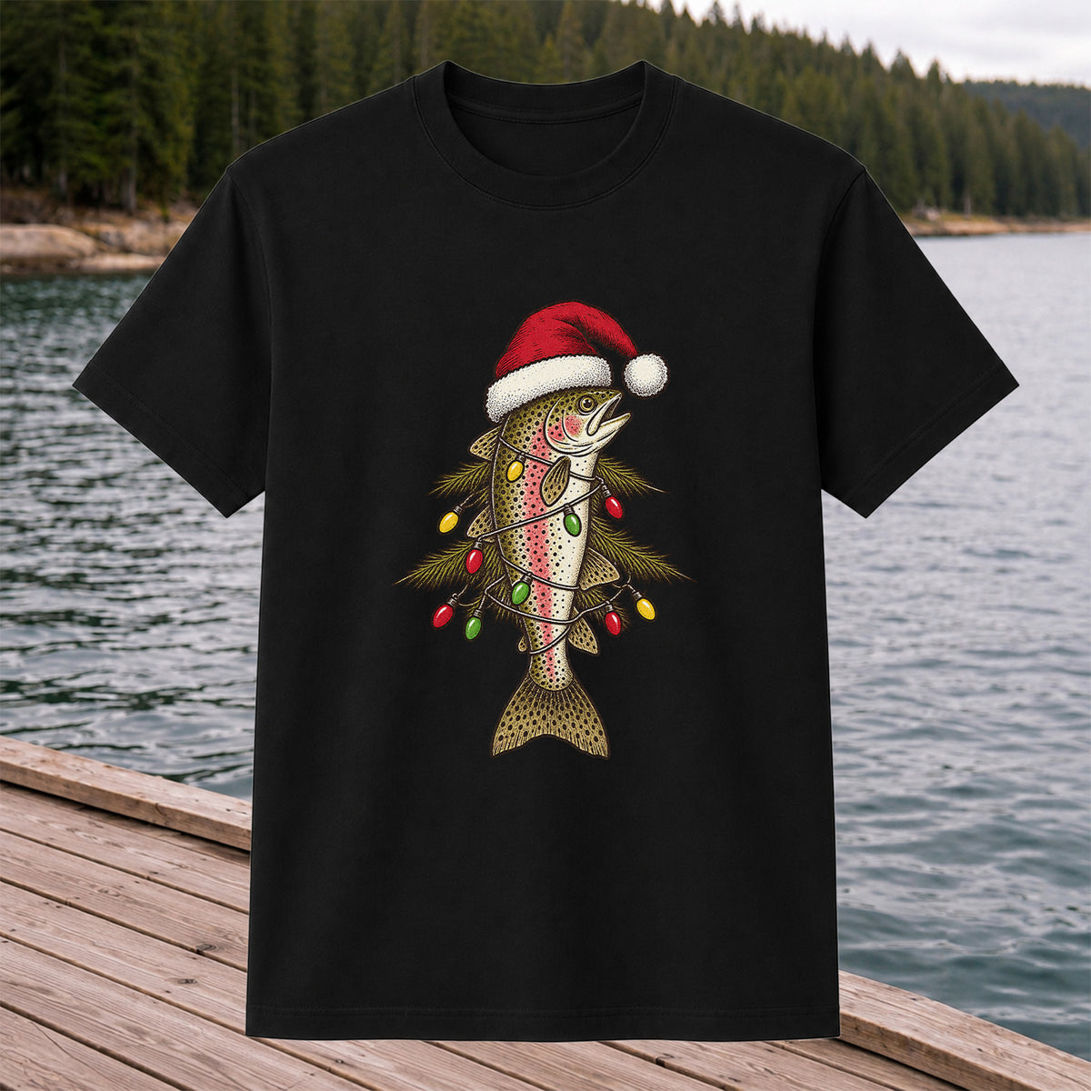 Christmas Trout Tree Fishing Graphic T-Shirt
