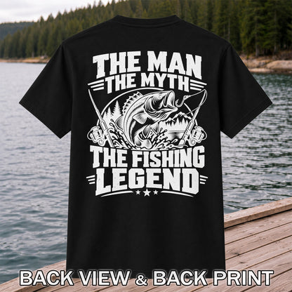 The Man The Myth The Fishing Legend Bass Graphic T-Shirt | Back Print