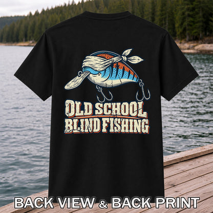 Old School Blind Fishing Blindfolded Lure Graphic T-Shirt | Back Print