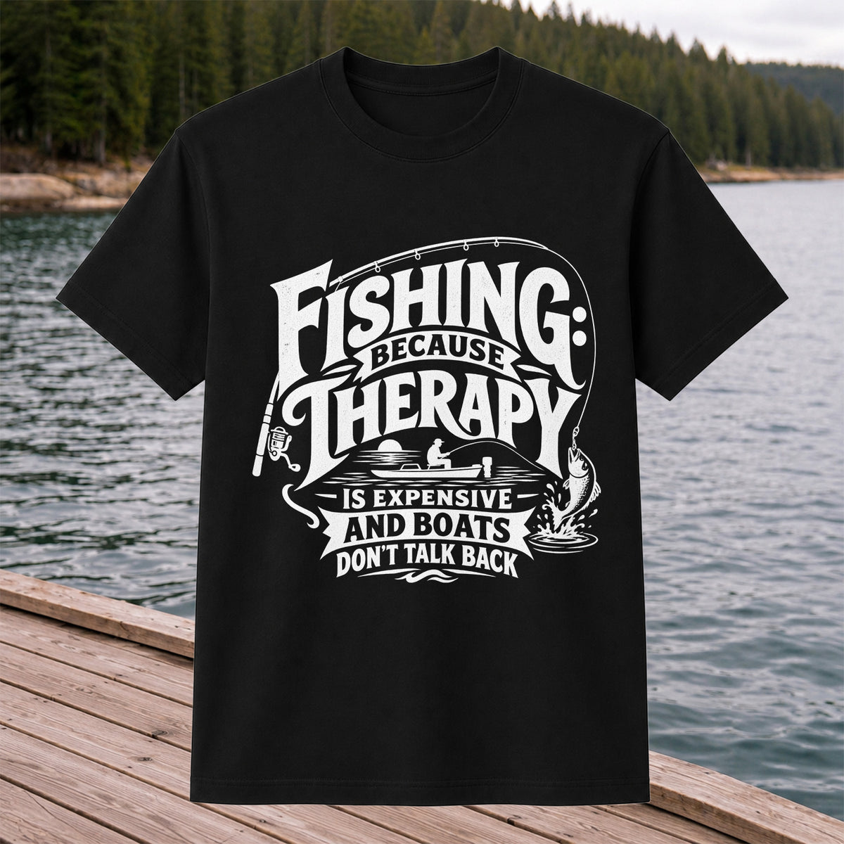 Fishing Because Therapy Is Expensive and Boats Don't Talk Back T-Shirt