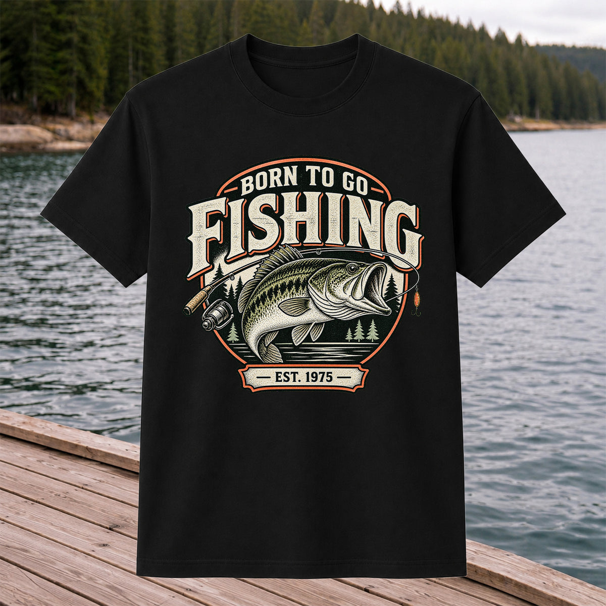 Born to Go Fishing Est. 1975 Vintage Bass Graphic T-Shirt