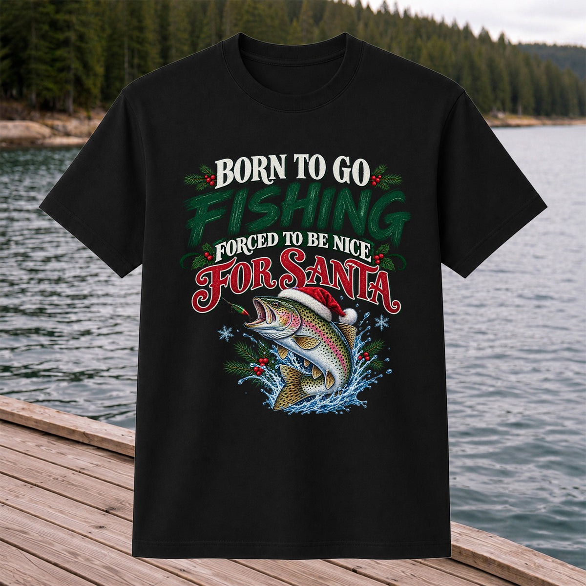 Born to Go Fishing Forced to Be Nice Christmas Trout T-Shirt