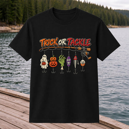 Trick or Tackle Halloween Ghost and Pumpkin Fishing Lures T-Shirt