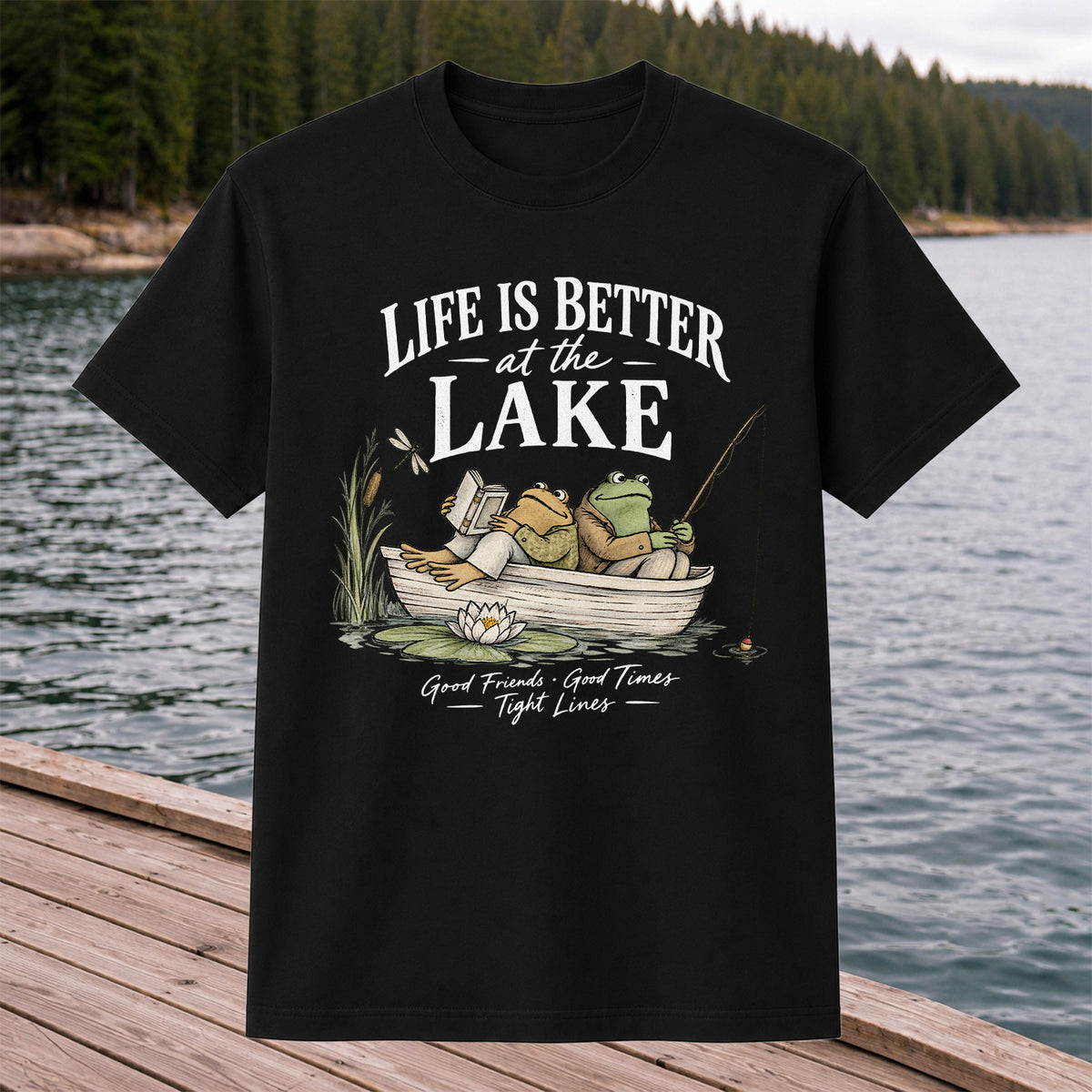 Life Is Better at the Lake Frog Fishing Graphic T-Shirt