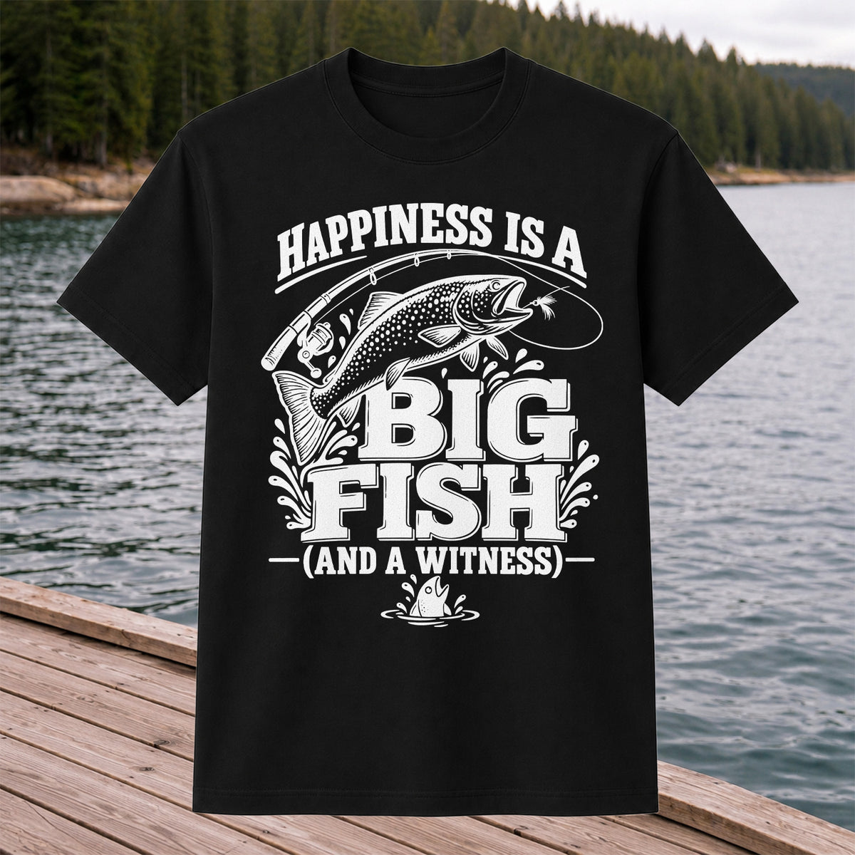 Happiness Is a Big Fish (And a Witness) Funny Trout Fishing T-Shirt