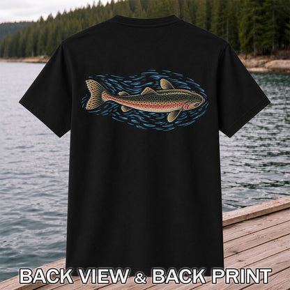 Rainbow Trout River Fishing Graphic T-Shirt | Back Print