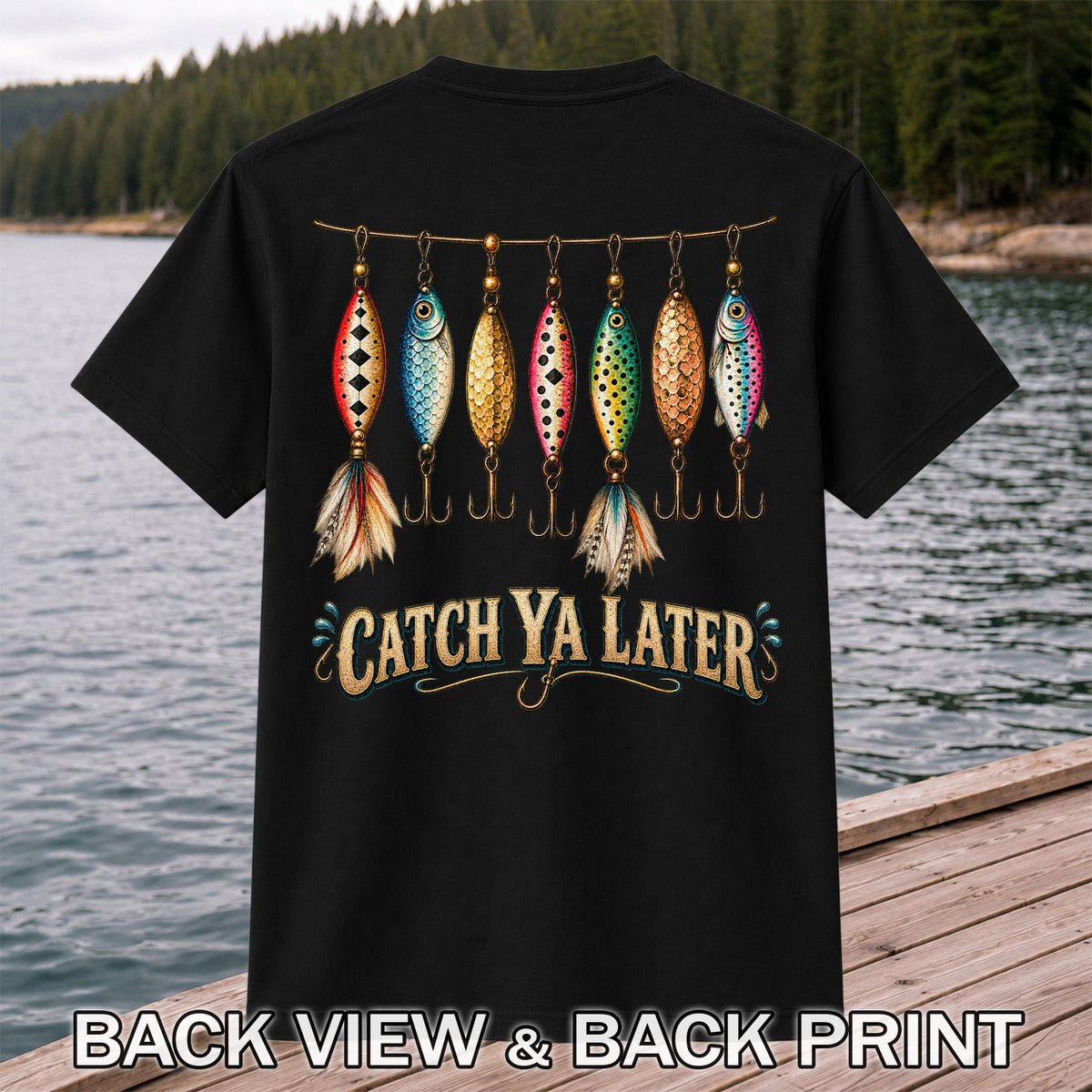 Catch Ya Later Vintage Fishing Lures Graphic T-Shirt | Back Print