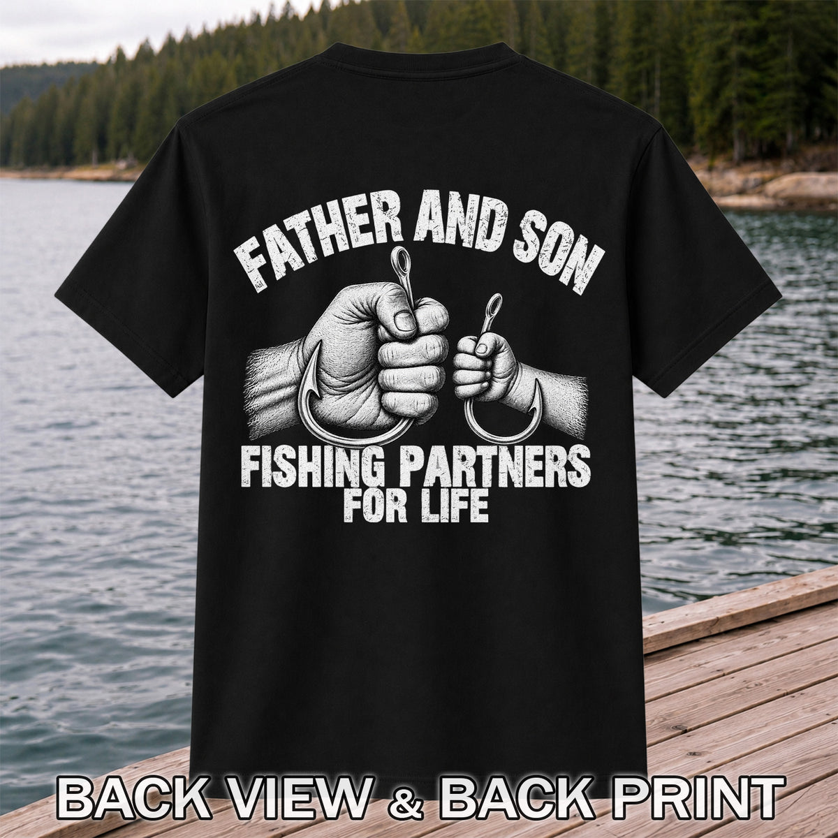 Father and Son Fishing Partners for Life Graphic T-Shirt | Back Print