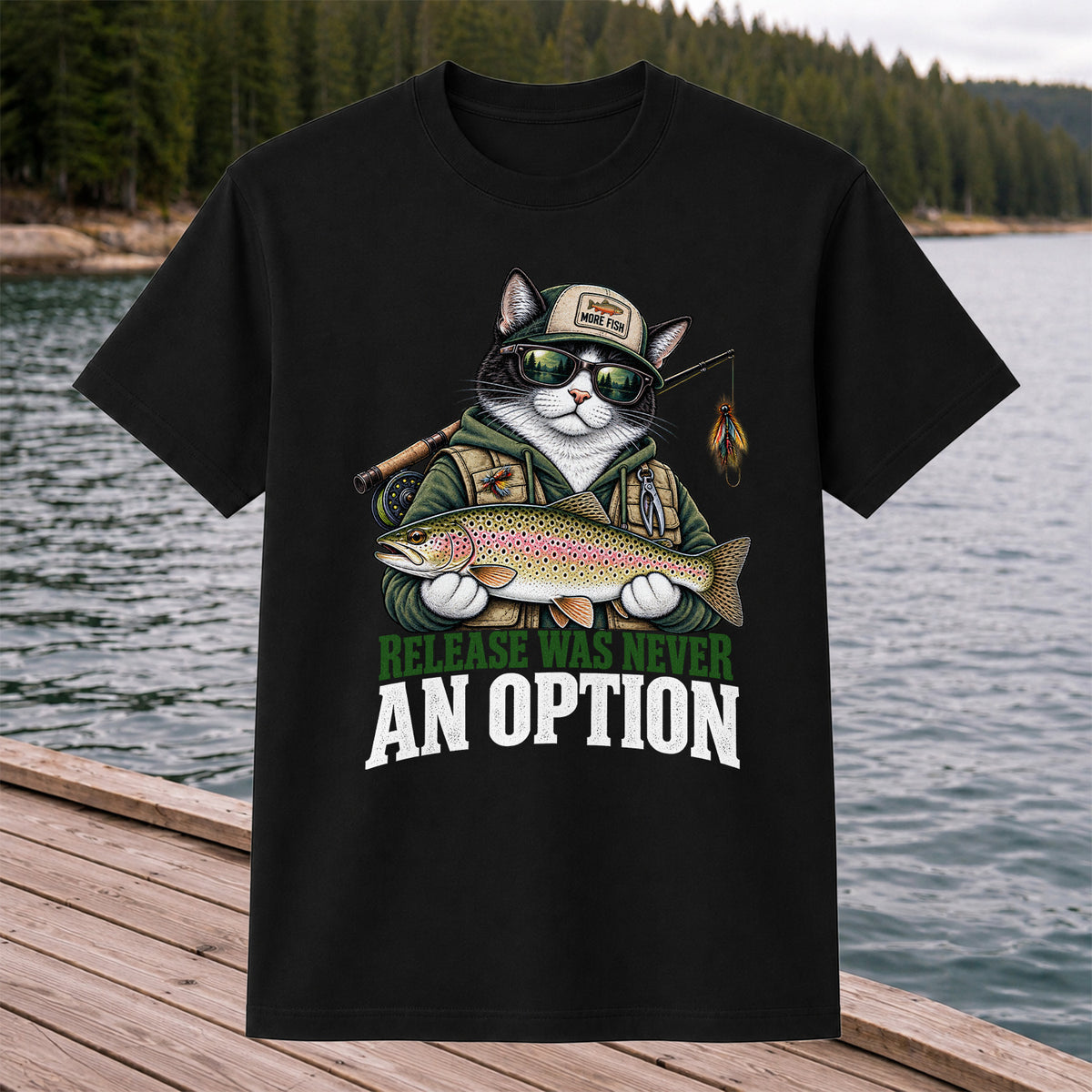Release Was Never an Option Cat and Trout Funny Fishing T-Shirt