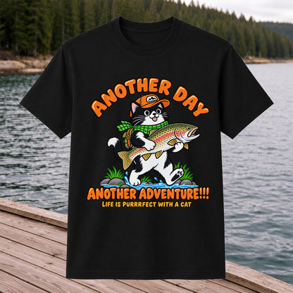 Another Day Another Adventure Cat and Trout Fishing Graphic T-Shirt