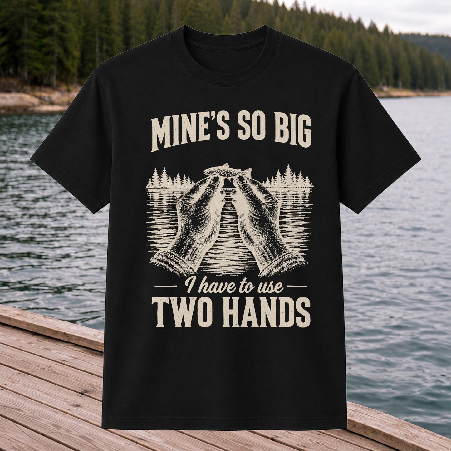 Mine's So Big I Have to Use Two Hands Funny Trout Fishing T-Shirt