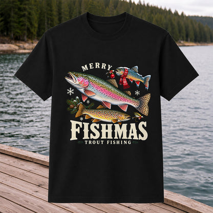 Merry Fishmas Trout Fishing Christmas Graphic T-Shirt
