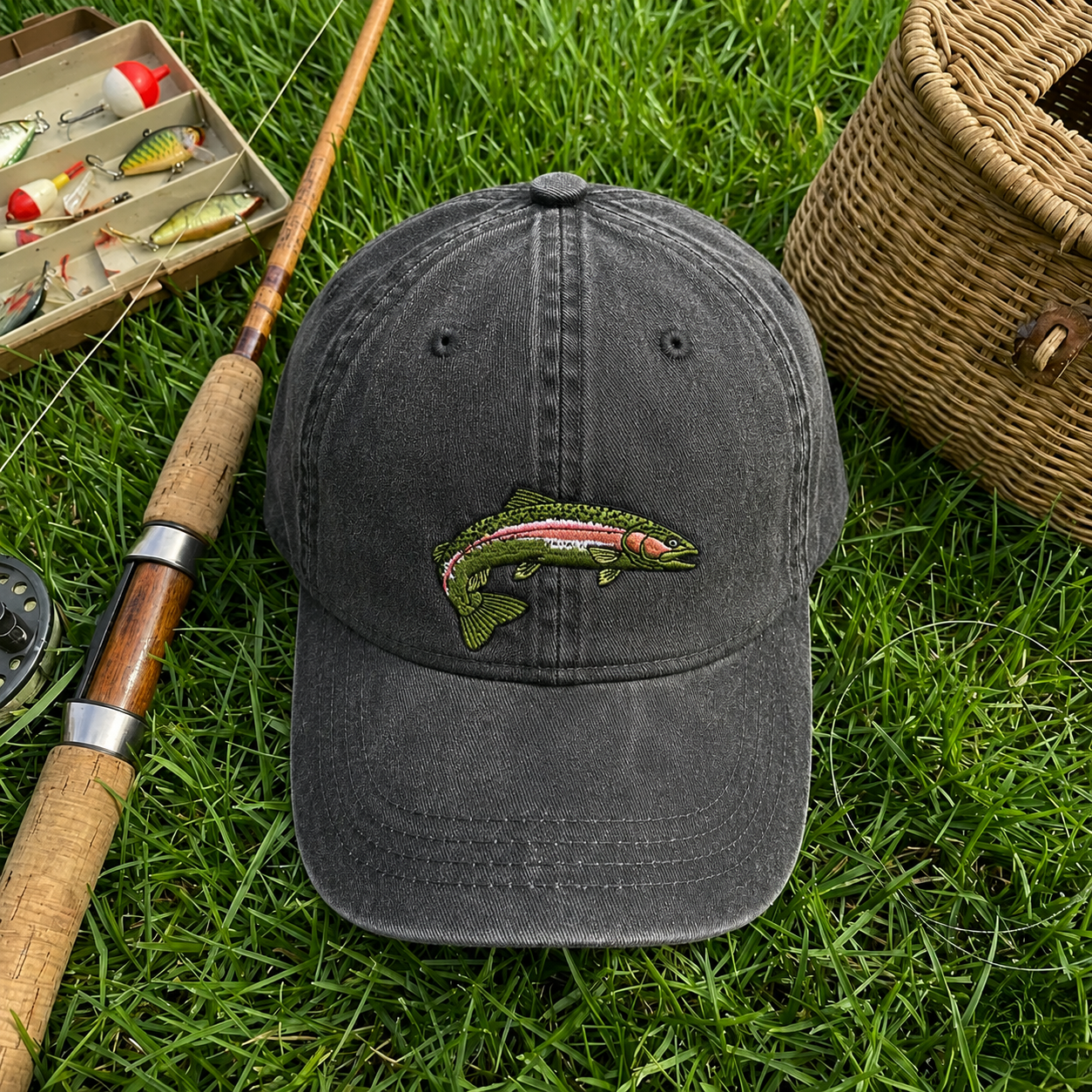 RAINBOW TROUT HAT - One Embroidered Men Women Fish Wildlife Cap