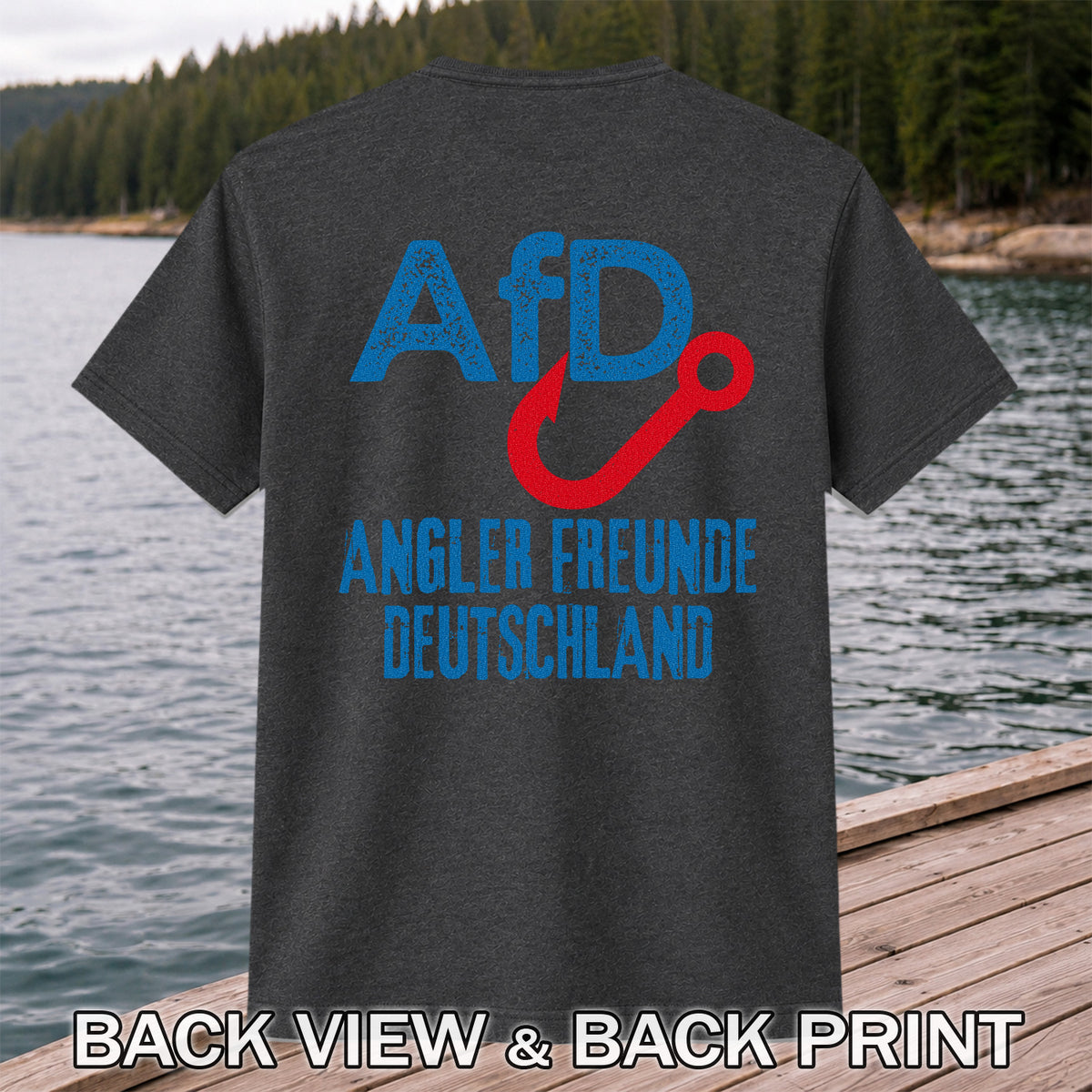 AFD Angler Freunde Deutschland Fishing Hook Graphic T-Shirt | Back Print