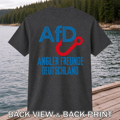 AFD Angler Freunde Deutschland Fishing Hook Graphic T-Shirt | Back Print