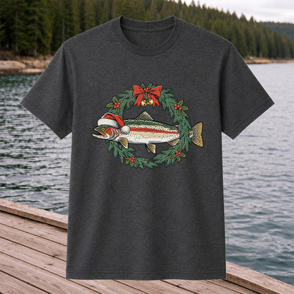 Christmas Trout Wreath Fishing Graphic T-Shirt