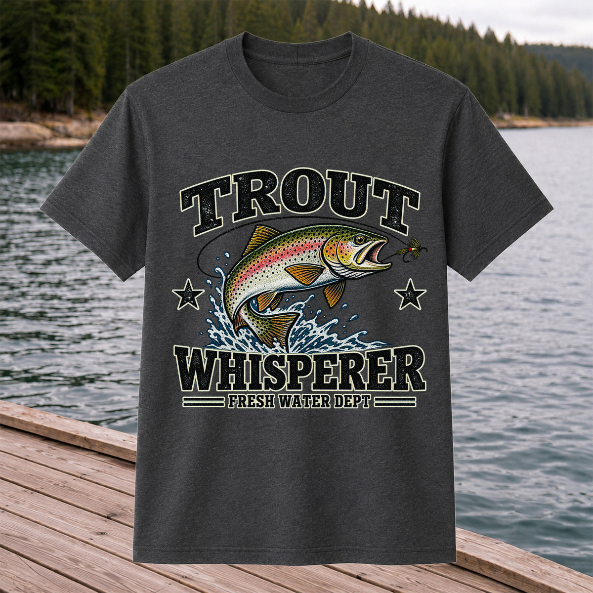 Trout Whisperer Fresh Water Dept Rainbow Tee, Trout Fishing T-Shirt