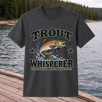 Trout Whisperer Fresh Water Dept Rainbow Tee, Trout Fishing T-Shirt