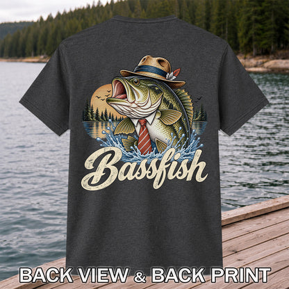 Cowboy Hat Bass Fishing Graphic T-Shirt | Back Print