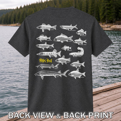 German Freshwater Fish Species Chart Fishing Graphic T-Shirt | Back Print