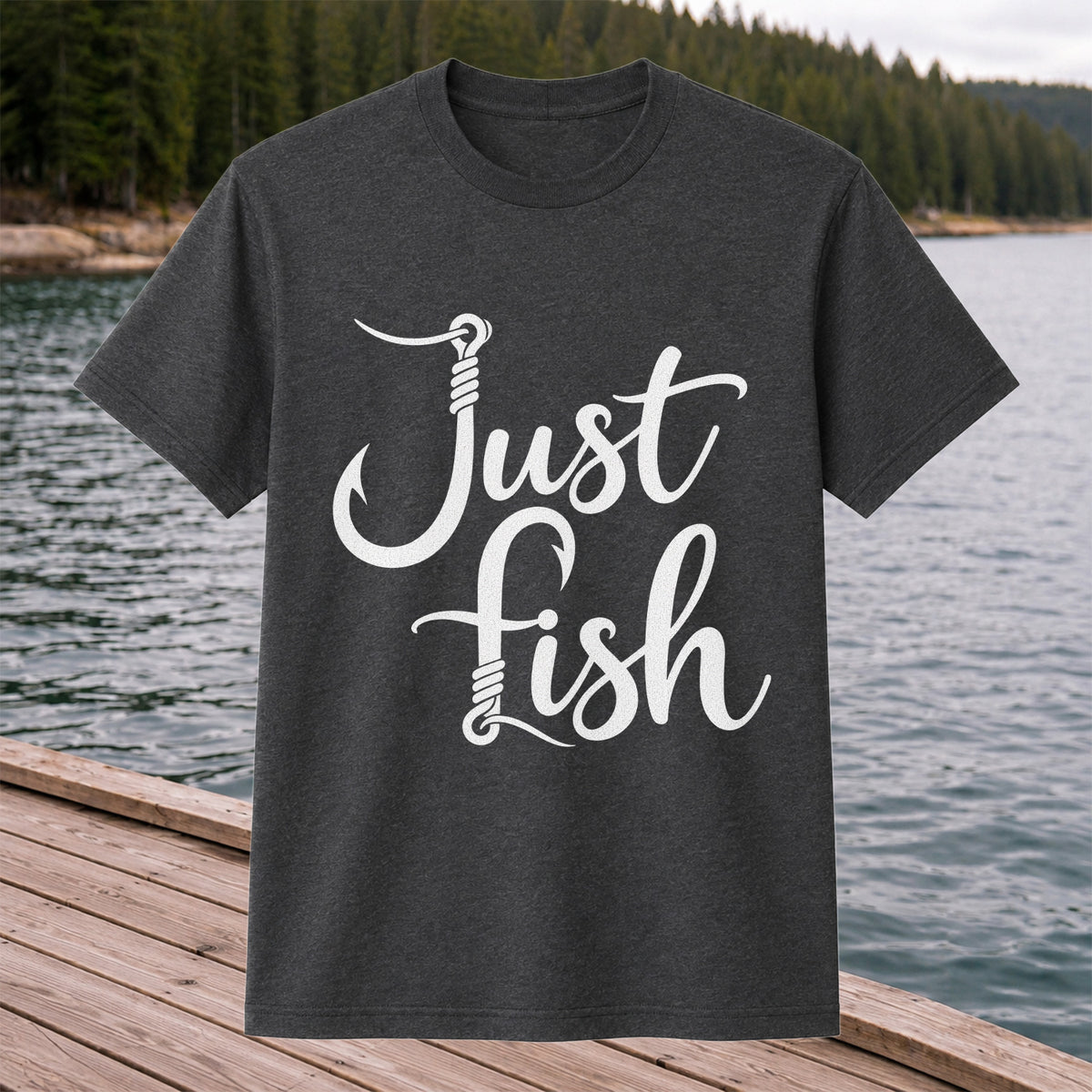 Just Fish Funny Fishing Hook Graphic T-Shirt