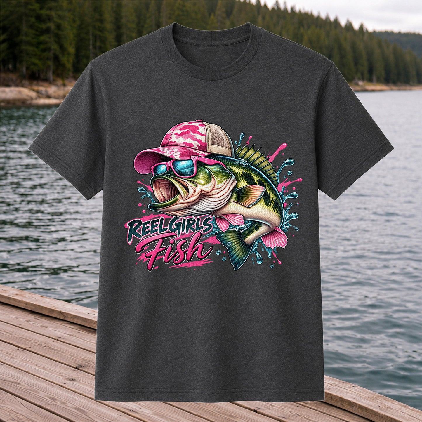 Reel Girls Fish Pink Largemouth Bass Fishing T-Shirt