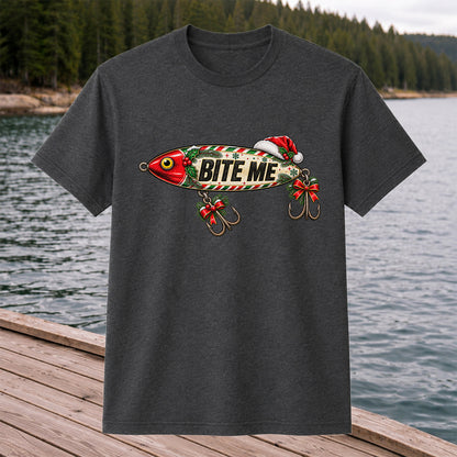 Bite Me Christmas Fishing Lure Funny Graphic T-Shirt