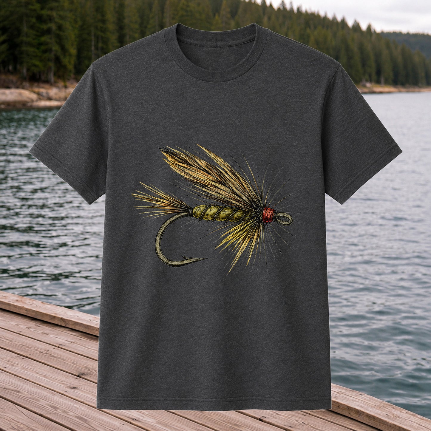Vintage Fly Fishing Lure and Hook Graphic T-Shirt